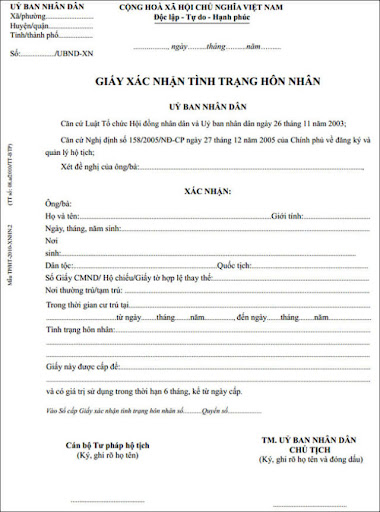 mẫu giấy xác nhận tình trạng hôn nhân